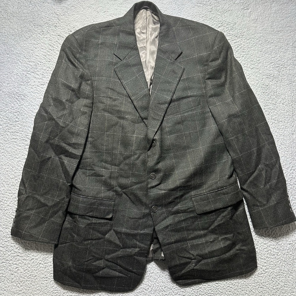 Hilton Men's Lambswool Alpaca Blazer Sport Coat 46L Gray White Windowpane Blazer
